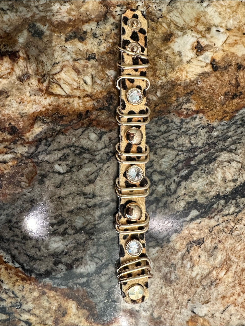 Leopard Print Crystal Snap Bracelet - Women Jewelry